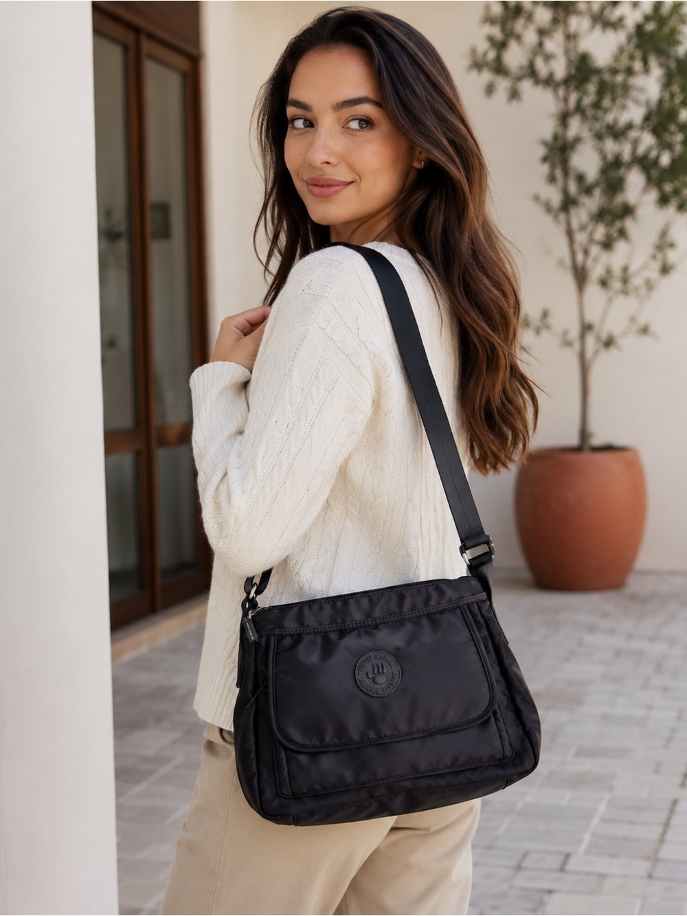 BearPaw Black Nylon Shoulder Bag for Women